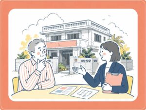 沖縄の空き家について不動産会社へ相談する様子