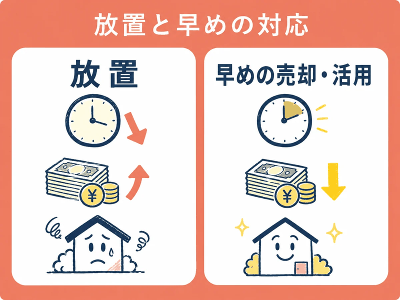 空き家の放置と早めの売却・活用の比較